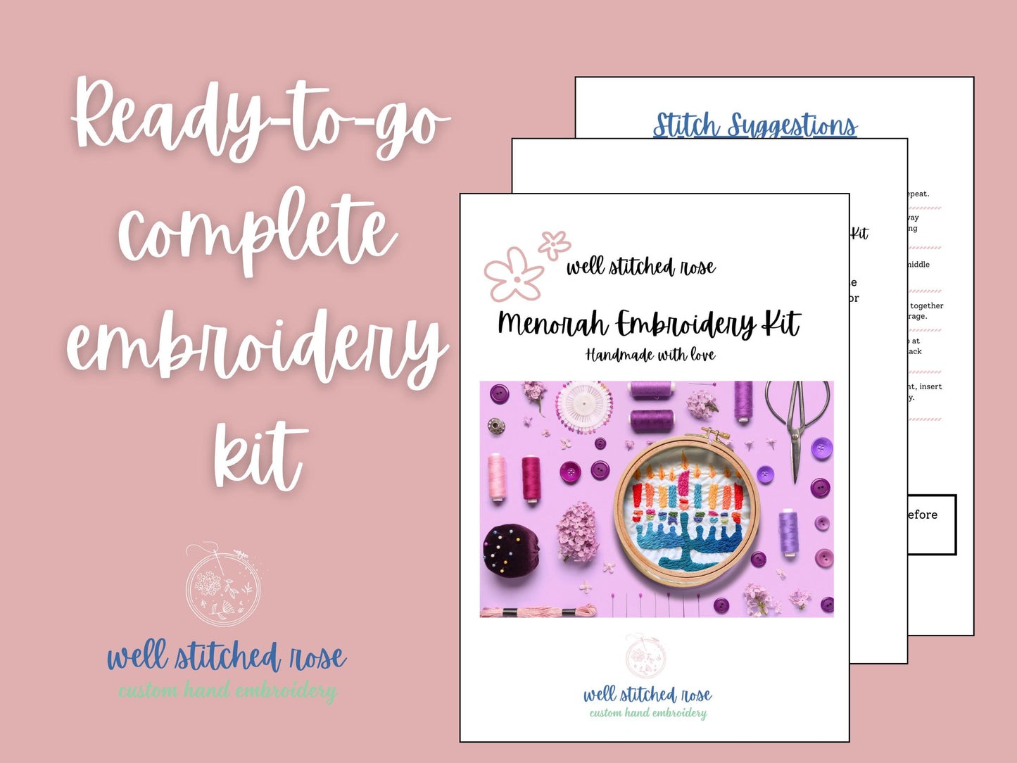 Menorah Embroidery Kit – Beginner Hanukkah DIY Craft