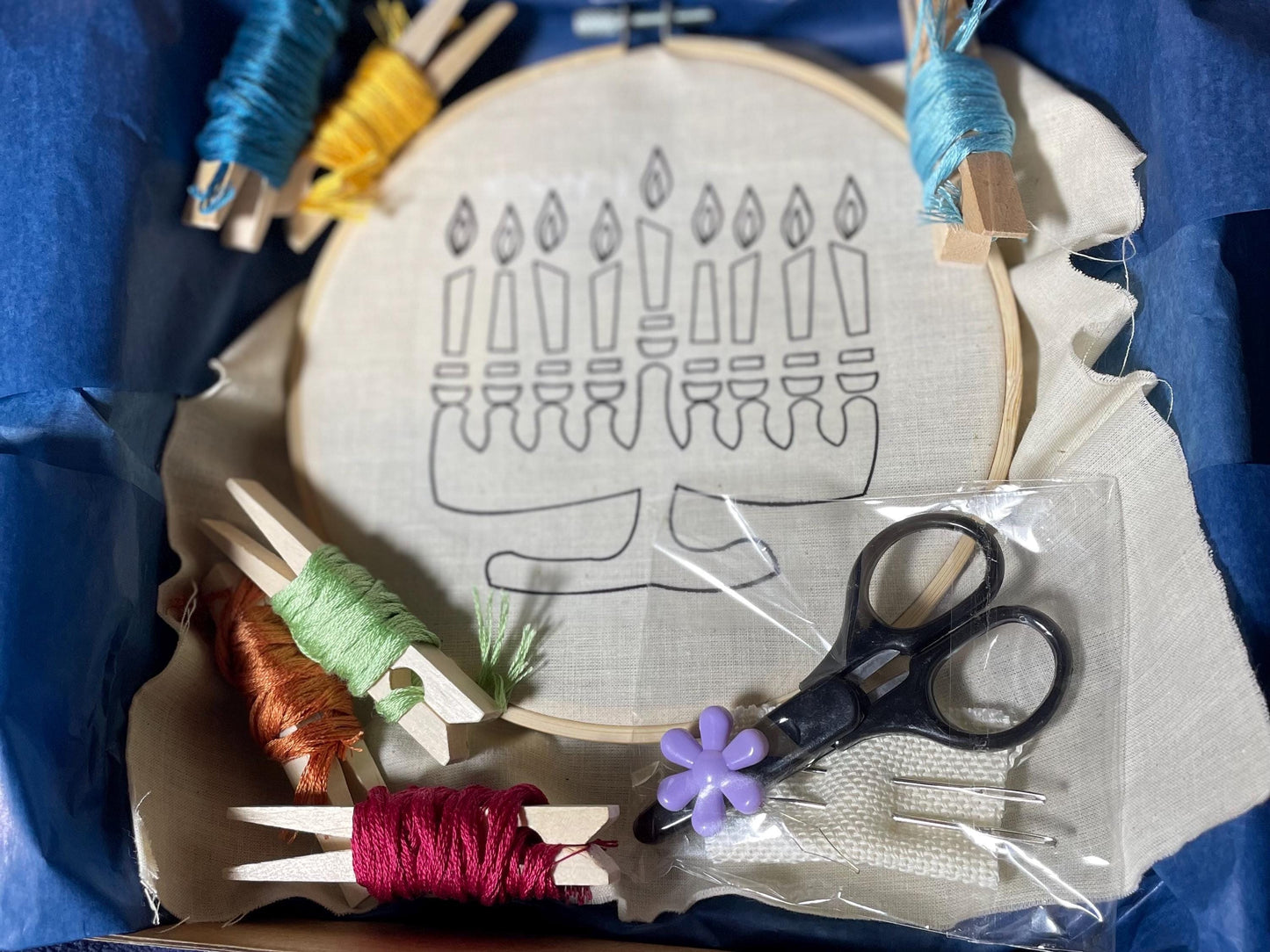 Menorah Embroidery Kit – Beginner Hanukkah DIY Craft