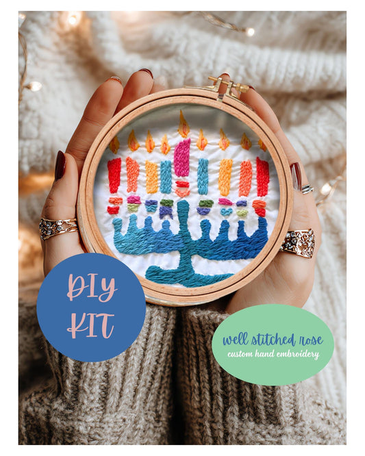 Menorah Embroidery Kit – Beginner Hanukkah DIY Craft